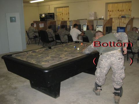 2003 Jeep Wrangler - A pool table with camouflage felt is the focus in a room where soldiers are using computers.