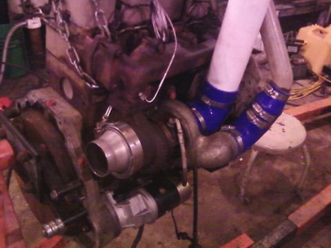1980 Ford Bronco - The HE341 plumbed in: the tall PVC is a temporary place holder for finding clearances for the final intake pipe.