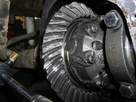 1979 Ford Bronco - Close-up view of damaged differential gears, indicating significant wear and potential failure.