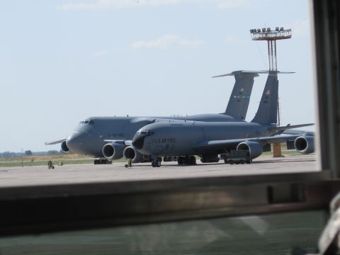 2003 Jeep Wrangler - Two US Air Force refueling tanker aircraft are parked on an airfield under a clear sky.