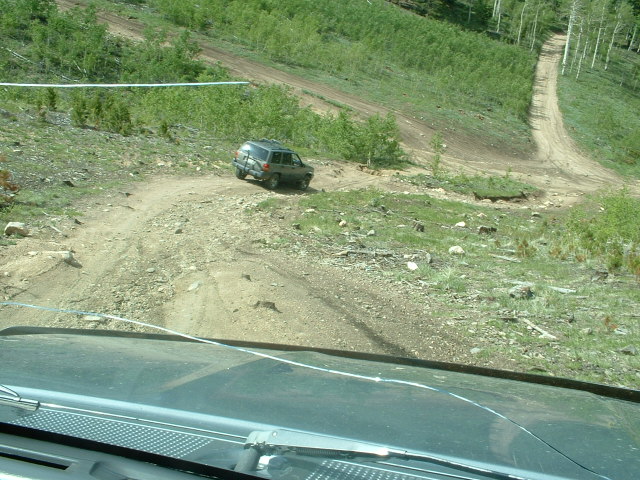 Kind of steep right here, I call those cracks in the windshield the flex cracks, haha, I replaced it with a new one but 4wheeling certainly doesn't help with small cracks already in there.