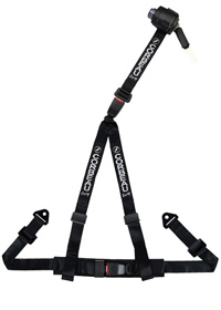 1993 Ford Bronco - A black racing harness with white lettering is shown, buckled and strapped for display.