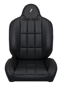 1993 Ford Bronco - A black car seat with a distinctive quilted pattern and a small circular logo on the headrest is shown.