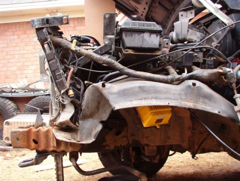 1993 Ford Bronco - The core support isn't badly damaged, so I'll just straighten it before installing another fender.