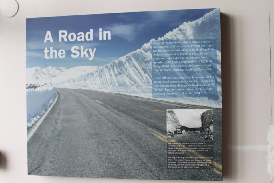Interpretive sign titled 'A Road in the Sky' about Trail Ridge Road