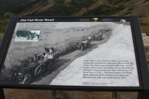 2003 Jeep Wrangler - Park interpretive sign about Old Fall River Road, not a technical document.