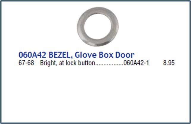 Diagram of a glove box door bezel parts catalog entry