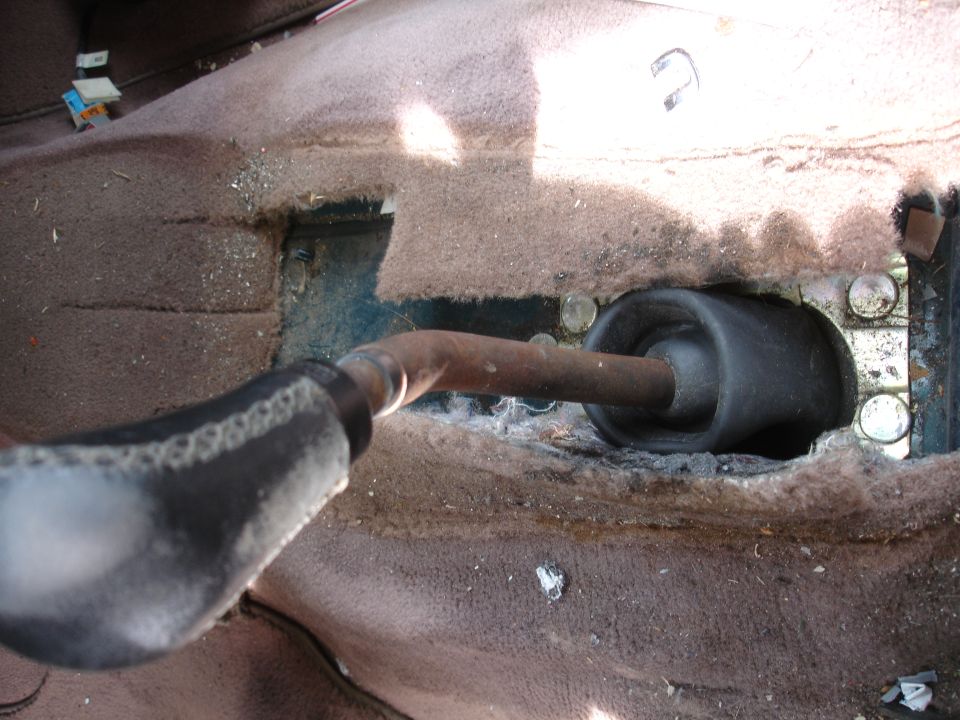 Shifter lever and boot in a dirty interior