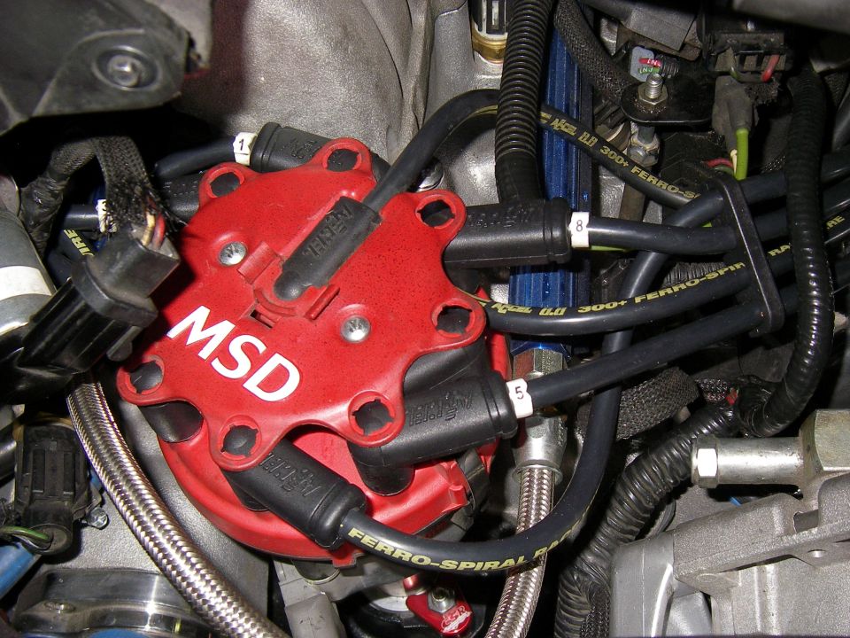Accell 300+ Race Wires, DEI Protect-A-Boot Spark Plug Shields, CSR Billet Aluminum Distributor Clamp & Performance SS Thermostat Housing