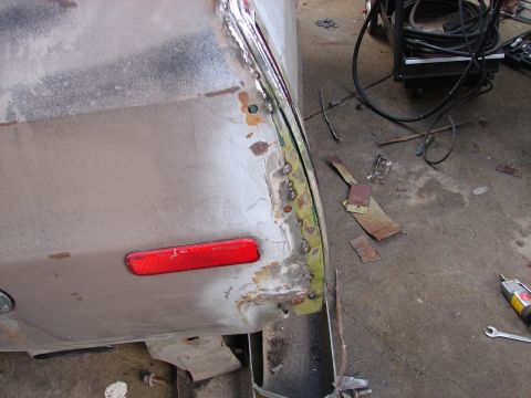 1973 Ford Ranchero - The vehicle's body is being repaired, with evidence of rust and recent welding work visible.