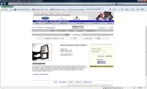 2008 Ford F-250 - Manual telescoping trailer tow mirrors are available for a 2008 Ford Super Duty F.