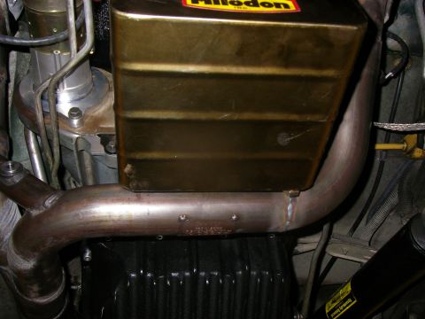 1990 Ford Bronco - Bassani exhaust modification to fit around the Milodon 4x4 Oil Pan