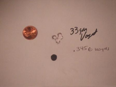 1996 Ford Bronco - Target shows bullet holes, a penny for scale, and shooting data including powder charge and distance.