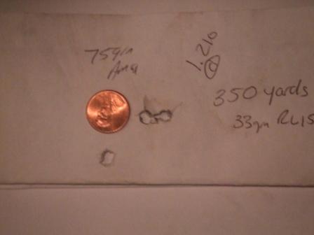 1996 Ford Bronco - A document displays bullet impacts, a penny for scale, and handwritten ballistic data.