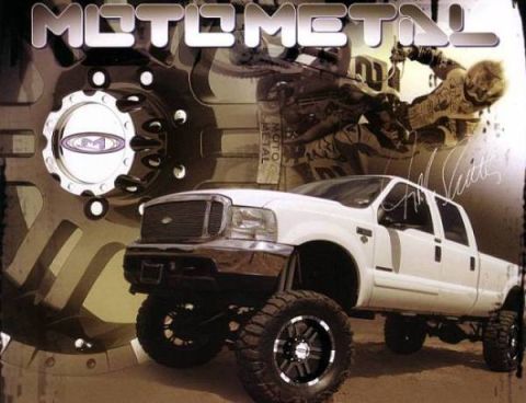 1995 Ford Bronco - Composite image shows a lifted pickup truck alongside a motocross rider and wheel graphic.