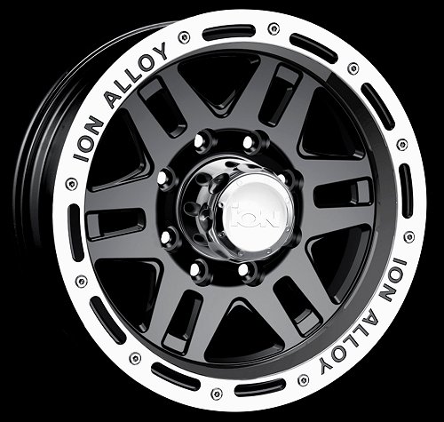 Black machined ION Alloy 8-lug wheel with beadlock-style ring
