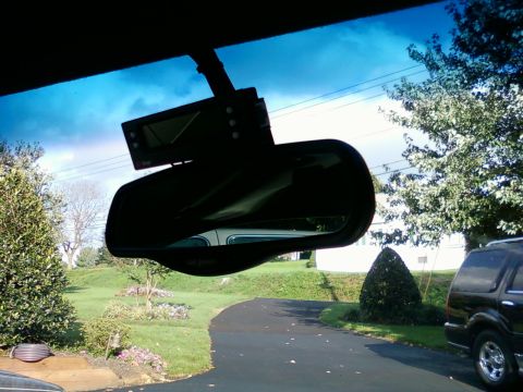 1996 Mercury Grand Marquis - Scangauge II w/ "Blendmount" rear-view mirror mounting system -View from passenger side- The gray rj45 jack was pretty ugly, so I later bla…