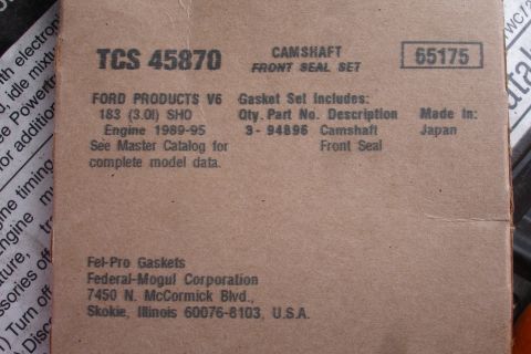 1995 Ford Taurus - Packaging for a Fel-Pro Gaskets camshaft front seal set, listing compatibility for Ford V6 engines from 1989-95.