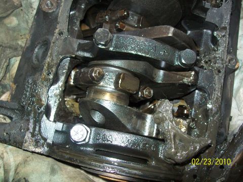 1973 Ford Ranchero - Engine internals showing crankshaft and connecting rods, date stamp 02/23/2010.