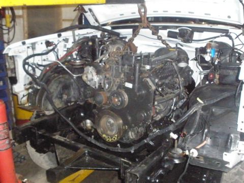 1994 Ford F-350 - Motor set in and bolted up, just mocking everything up, no clutch, ready to make the motor mounts
