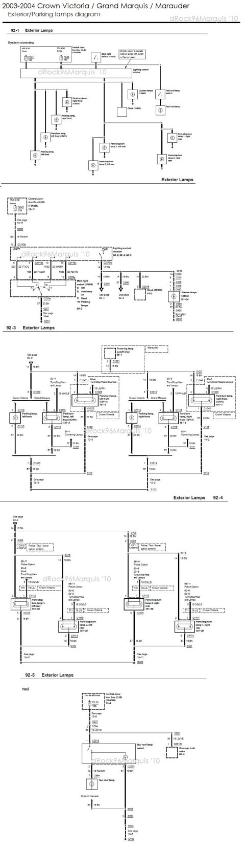 1996 Mercury Grand Marquis - 2003-2004 CV/GMQ/MM Exterior/Parking lamp diagram