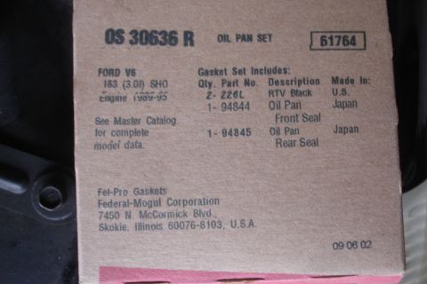 1993 Ford Taurus - Fel-Pro oil pan gasket set for Ford V6 183 (3.01) SHO, engine 1989-95. Part number OS 30636 R.