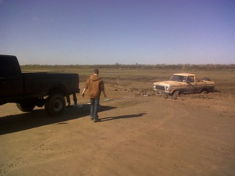 1978 Ford Bronco - My Friend Hooking Up To Pull Me Out. ( At Brian Beach, Texas)
