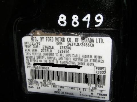 1991 Ford Crown Victoria - This vehicle identification sticker shows the manufacturing date as November 1990.