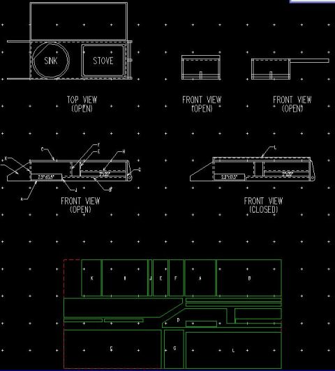 1996 Ford Bronco - Technical drawings detail the construction and components of a trailer-mounted kitchen unit.