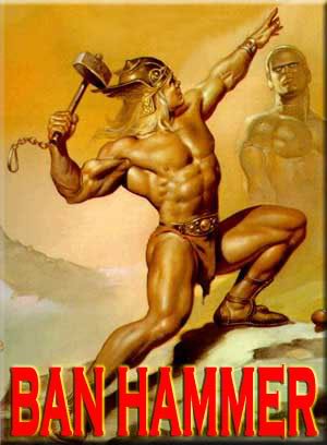 1989 Ford Bronco - Illustration of a muscular barbarian holding a hammer, with text and website at the bottom.