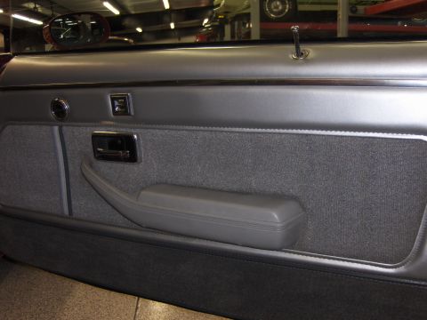 1979 Chevrolet Camaro - Close-up of a car's interior door panel, showing fabric and chrome details.