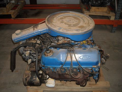 1978 Ford F-250 - A blue Ford V8 engine, likely from a 1978 F-250, is shown with its air cleaner and various engine components.