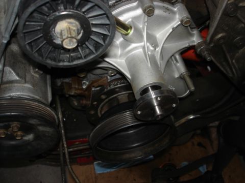 1992 Ford Bronco - This image shows a close-up view of an engine's water pump and associated pulleys.