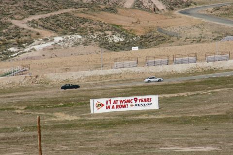 1995 Ford Taurus - A race track scene with two cars and a Dunlop banner.