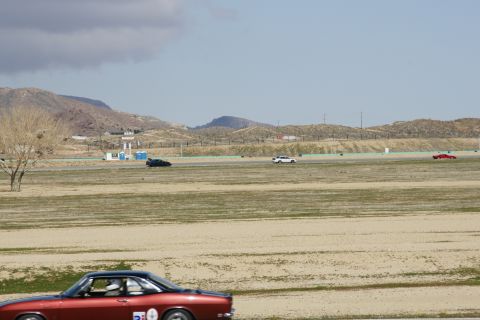 1995 Ford Taurus - A red coupe with racing numbers is seen on a race track with other vehicles in the distance.