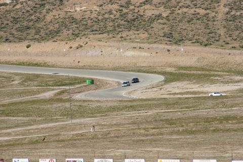 1995 Ford Taurus - Three cars are visible on a race track, with a fourth car parked off to the side.