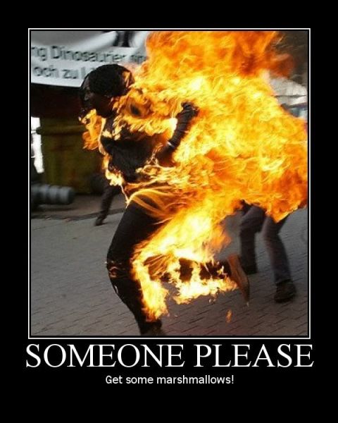 1989 Ford Bronco - A person is on fire, with the caption humorously suggesting to get marshmallows.