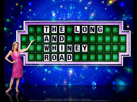 1971 Ford Ranchero - A game show host stands next to a puzzle board displaying the phrase 'THE LONG AND WHINEY ROAD'.