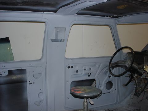 1979 Ford F-250 - The interior of a vehicle is shown, appearing to be undergoing restoration or modification.