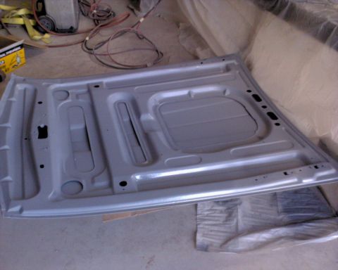 1970 Ford Mustang - original hood was rusting from the inside. This one came off a rust free 70 coupe, upgrading to a fiberglass hood. Near perfect.