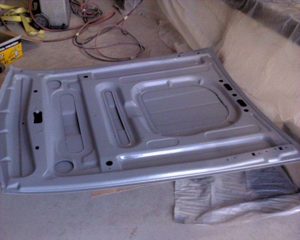 original hood was rusting from the inside. This one came off a rust free 70 coupe, upgrading to a fiberglass hood.  Near perfect.