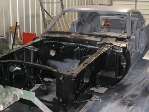 1970 Ford Mustang - painted the engine compartment "Correct" satin black.