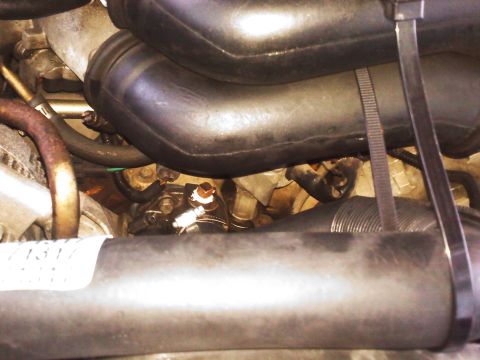 1992 Ford Bronco - Engine bay detail showing hoses, wiring, and a visible part number on a label.