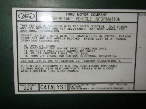 1990 Ford Bronco - 1990 Bronco Emission Label1
