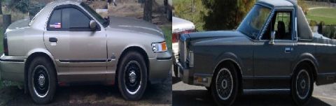 2000 Mercury Grand Marquis - A side-by-side view of two older model sedans, one tan and one dark gray.