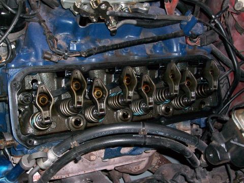 1973 Ford Ranchero - Engine valve train components, including rocker arms and springs, are visible in this close-up view.