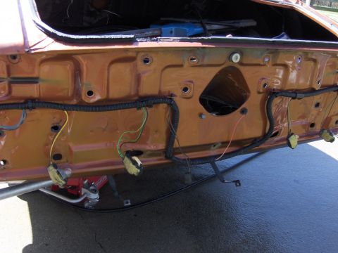 1980 Chevrolet Camaro - Rear of a 1980 Chevrolet Camaro, showing the trunk's interior wiring and mounting points.