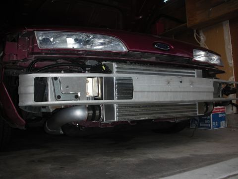 1992 Ford Crown Victoria - The front of a 1992 Ford Crown Victoria shows an aftermarket intercooler and custom piping installed.