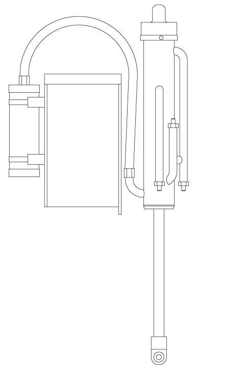 1996 Ford Bronco - Line-art schematic of a remote-reservoir shock absorber assembly with mounting eye.