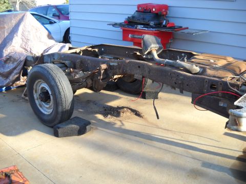 1954 Ford F-100 - I didn't get a whole lot done today. I started by dropping the front gas tank. Then I removed 10 more rivots and removed two more crossmemb…